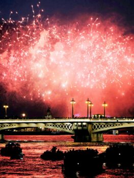 Hungarian national Holidays:  August 20 Budapest Fireworks Boats on the Danube