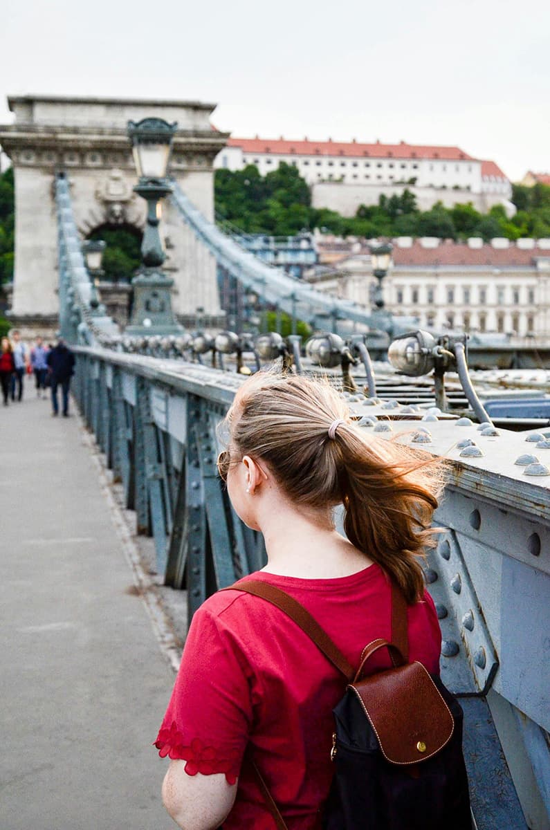 Budapest Chain Bridge Walking Girl