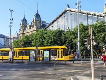 Budapest Western (Nyugati) Train Station with the Famous Yellow Tram of 4-6