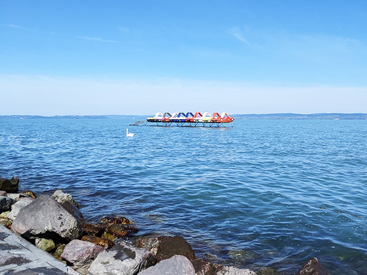 Hungary Lake Balaton in Early Summer with Water Bicycles