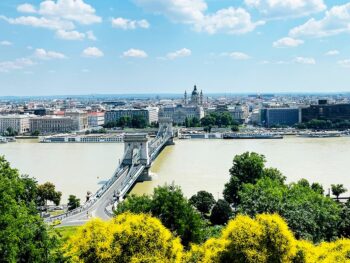 Top Things to Do in Budapest in June: View of the Széchenyi Chain Bridge Budapest across the Danube