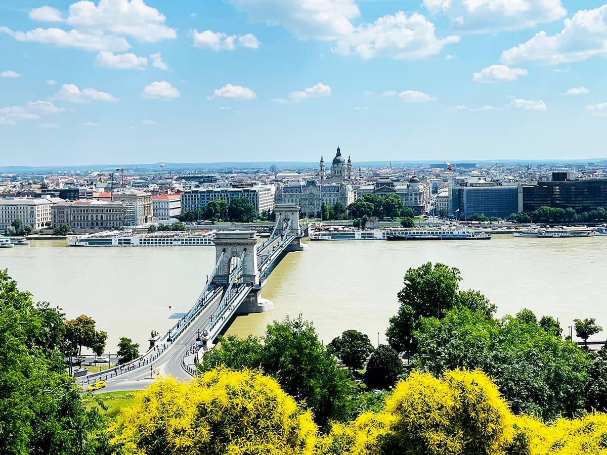 Széchenyi Chain Bridge Budapest across the Danube in June