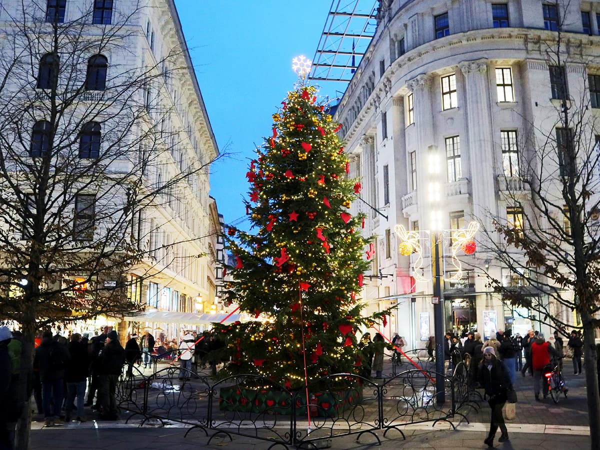 Budapest Christmas Tree in the Christmas Market in Vörösmarty Square