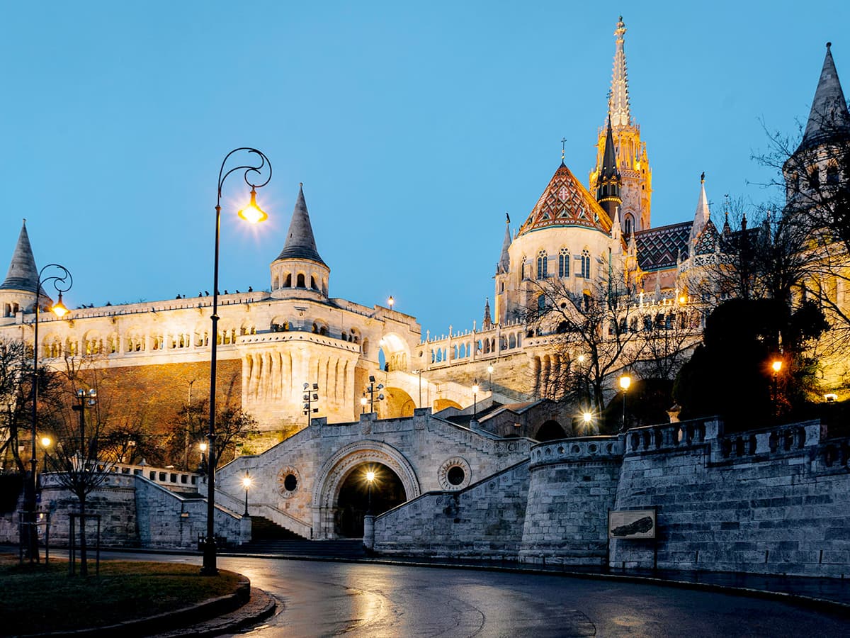 Budapest Fisherman Bastion at Night time in Castle District