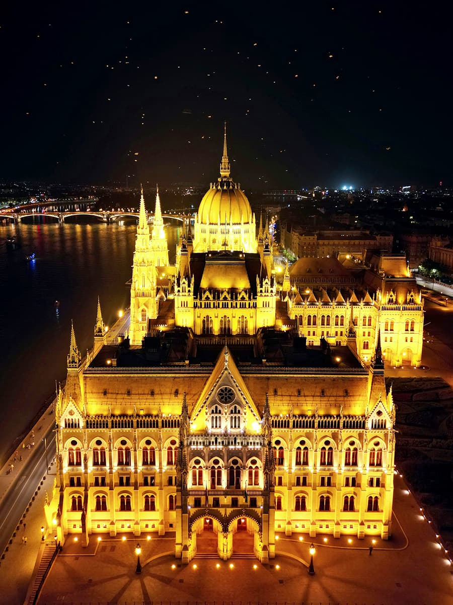 Budapest Hungarian Parliament Building at Night