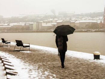 Budapest Danube River January Snow